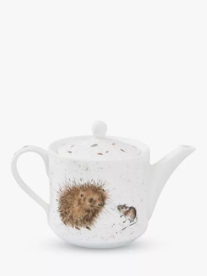 Hedgehog & Mouse Bone China Teapot, 600ml, White/Brown