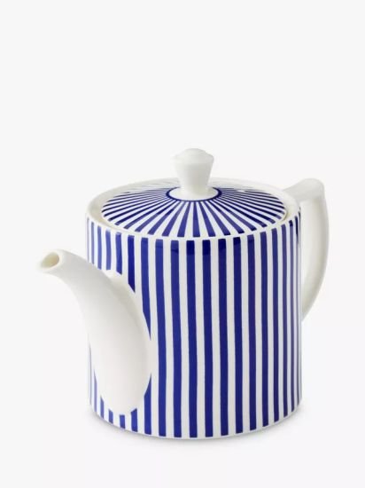 Narrow Stripe Earthenware Teapot, 1.1L, Blue/White