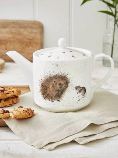 Hedgehog & Mouse Bone China Teapot, 600ml, White/Brown