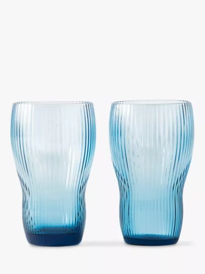 Ribbed Glass Highball, Set of 2, 300ml, Blue