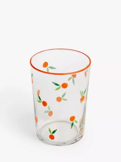 Orange Print Glass Tumbler, 510ml, Orange/Clear