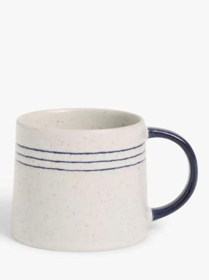 Triple Stripe Stoneware Mug, 330ml, Blue/White