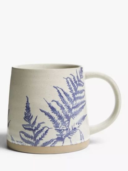 Woodland Floral Glazed Stoneware Mug, Blue/Beige, 450ml