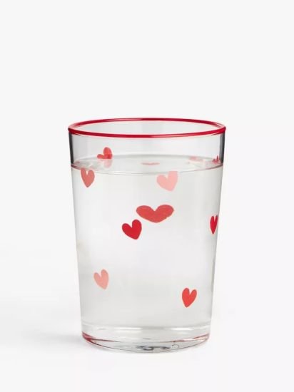 Heart Glass Tumbler, 510ml, Red/Clear